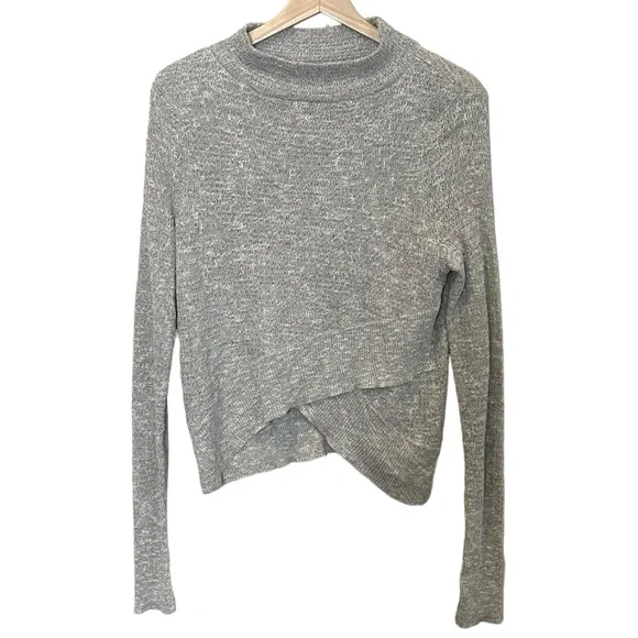 Free People Linen Boho Wrap Crossover Long Sleeve Sweater Top Size S Gray - Picture 2 of 10